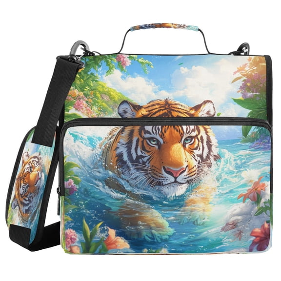 DIXRUYEE Zipper BinderTrapper of keeper Documents Organized Design Tiger’s Majestic Swim Printed