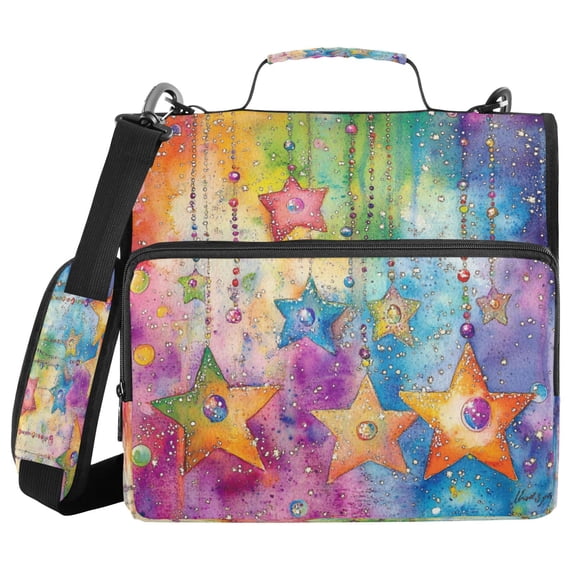 DIXRUYEE Zipper BinderTrapper of keeper Documents Organized Design Twinkling Starry Spectrum Printed