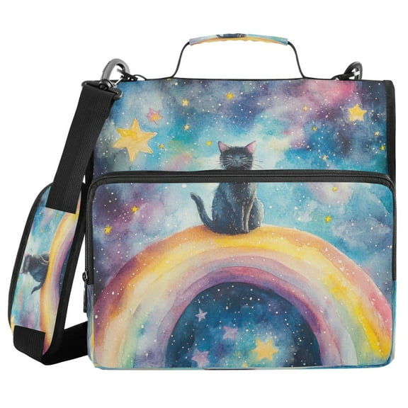 DIXRUYEE Zipper BinderTrapper of keeper Documents Organized Design Whimsical Cat on A Rainbow Printed