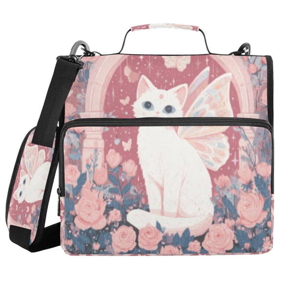 DIXRUYEE Zipper Binder trapper keeper Documents Organized Fairy Cat's Rose Arch Printed