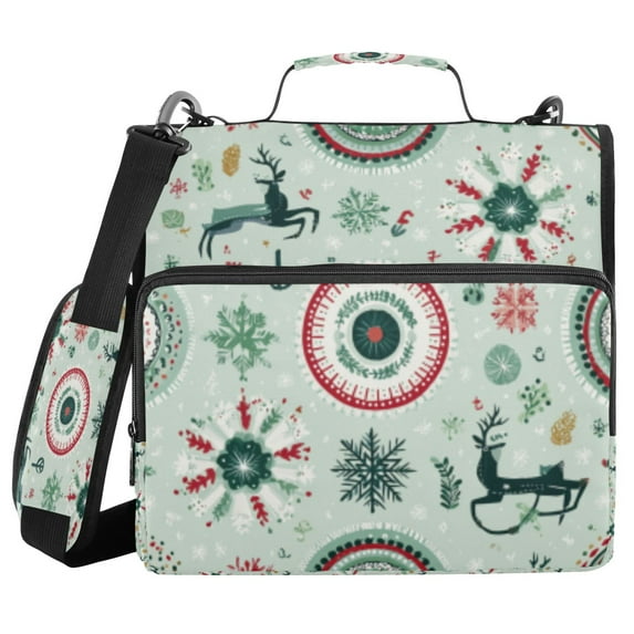 DIXRUYEE Zipper Binder trapper keeper Documents Organized Festive Folk Reindeer Roundel Printed