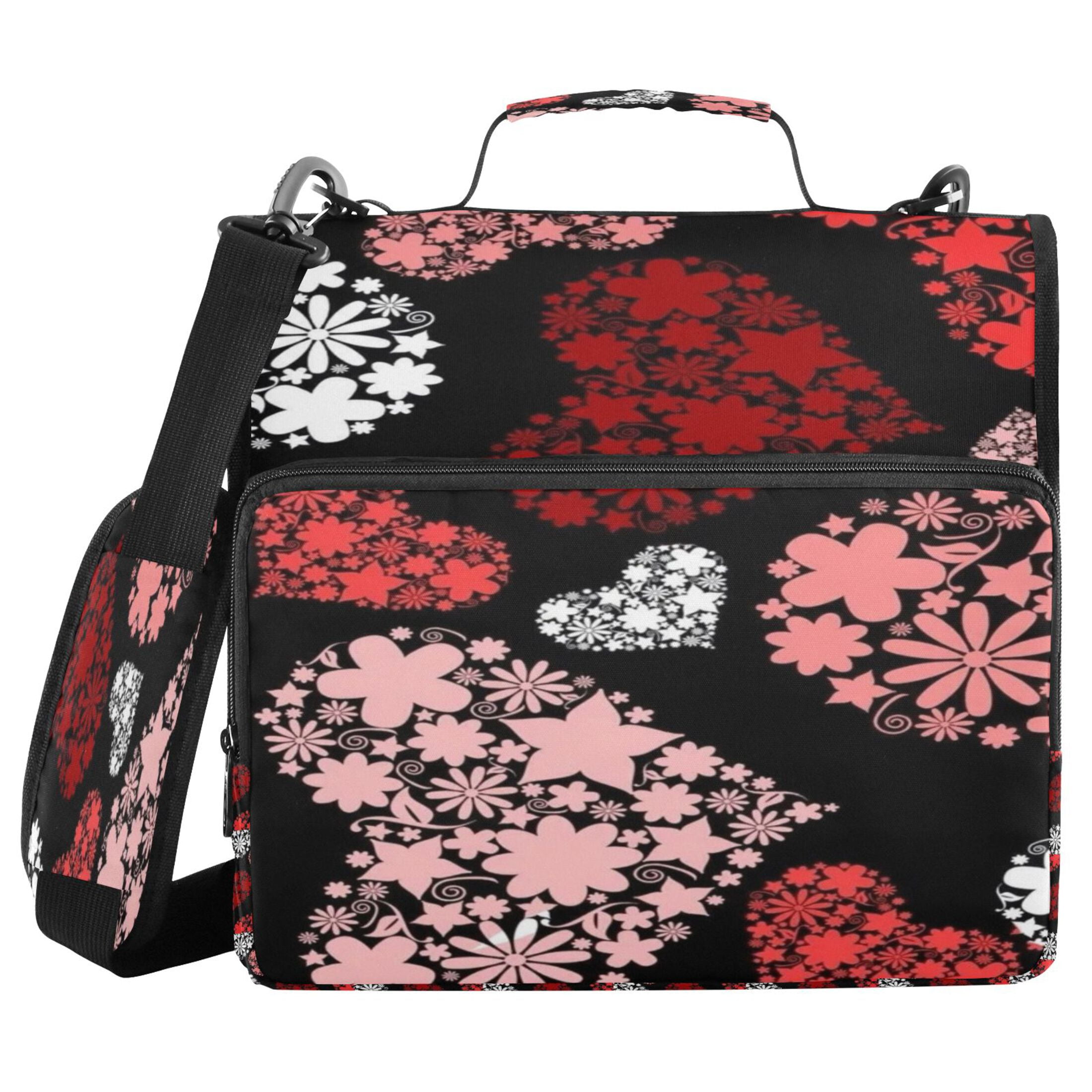 DIXRUYEE Zipper Binder trapper keeper Documents Organized Floral Hearts on Black Printed