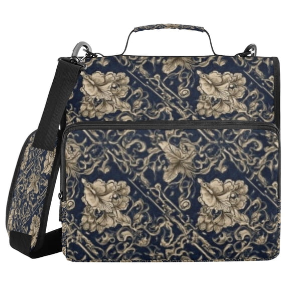 DIXRUYEE Zipper Binder trapper keeper Documents Organized Navy Gold Damask Printed