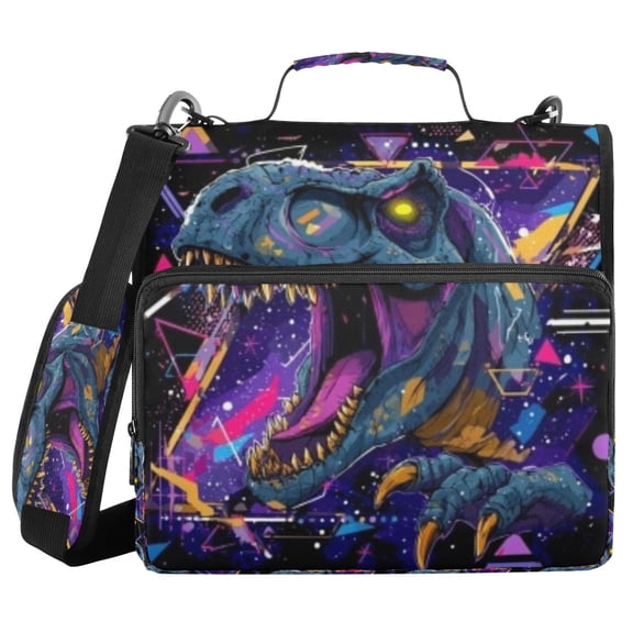 DIXRUYEE Zipper Binder trapper keeper Documents Organized Neon Geo T-rex Printed