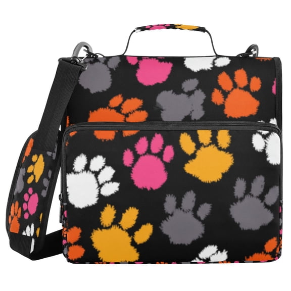 DIXRUYEE Zipper Binder trapper keeper Documents Organized Rainbow Paws on Dark Canvas Printed