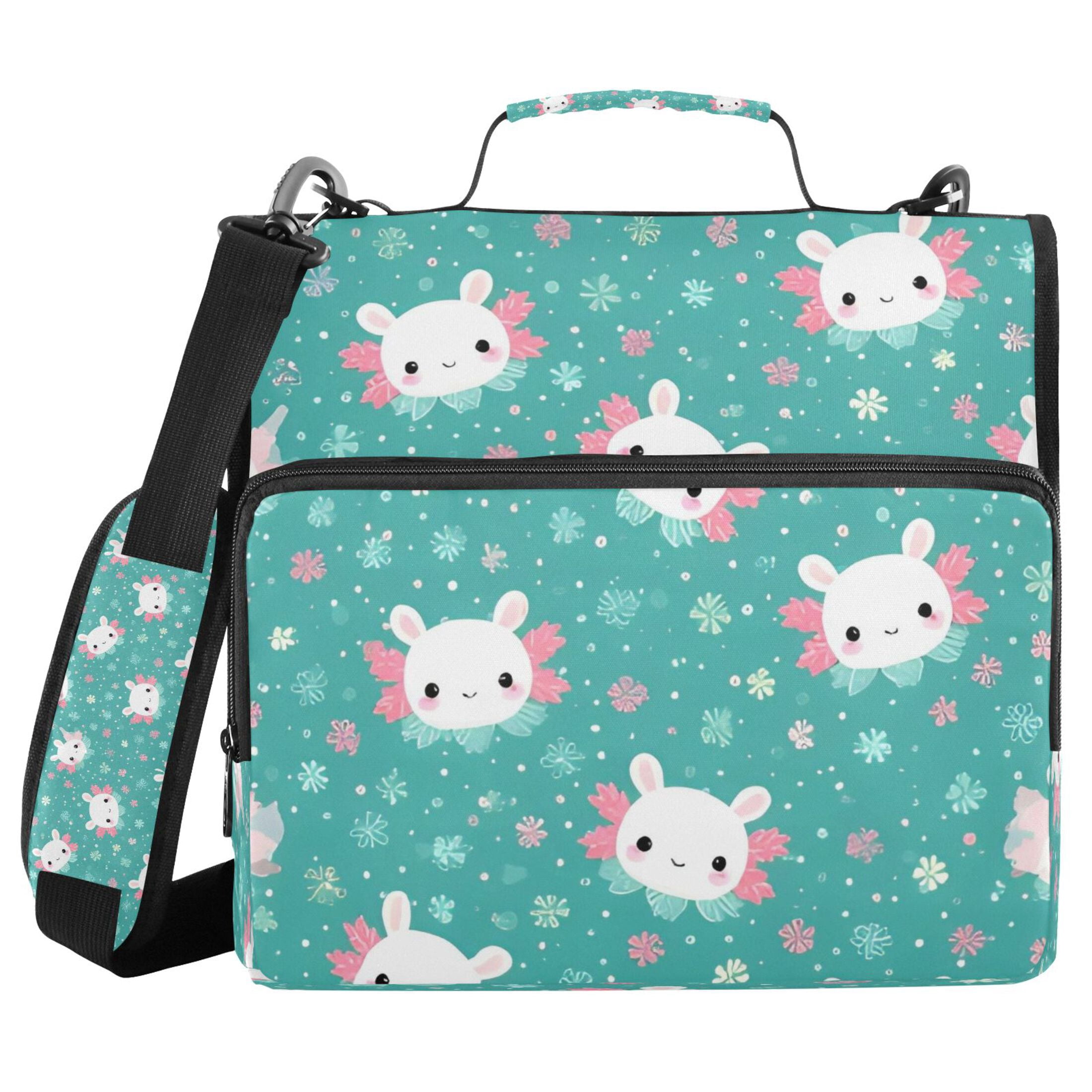 DIXRUYEE Zipper Binder trapper keeper Documents Organized Teal Bunny Cute Printed