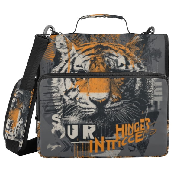 DIXRUYEE Zipper Binder trapper keeper Documents Organized Tiger Graffiti Crown Printed