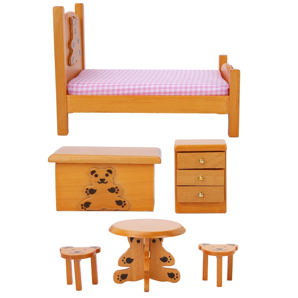 Wooden Doll House Toy with 16 Piece Doll-House Furniture Set –
