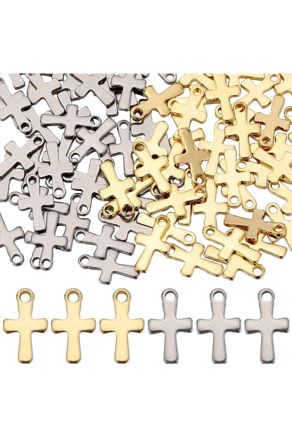 DIY 1 BOX 200PCS Stainless Steel Cross Charms Crucifix Charms Metal Tiny Mini Golden Silver Crosses Lucky Easter Rosary Charms Mixed Color DIY