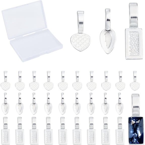 DIY 1 Box 120Pcs 3 Styles Glue-on Flat Pad Bails Tibetan Style Heart Leaf Rectangle Bails Earring Necklace Charms Pendants DIY