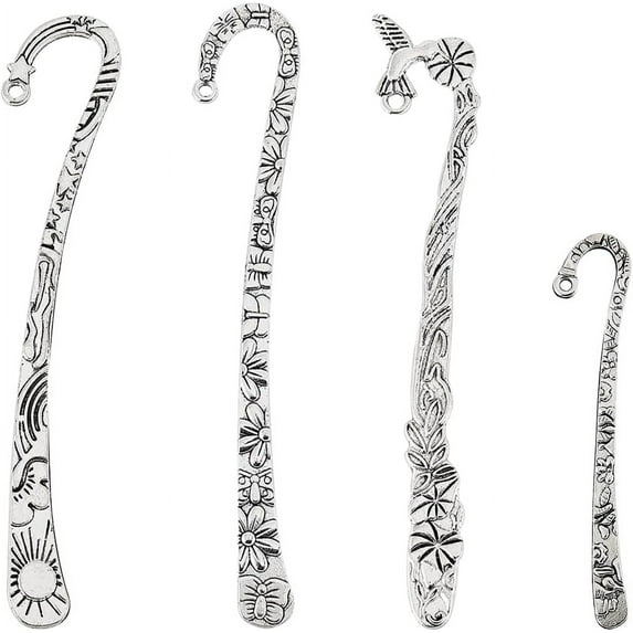 DIY 1 Box 16Pcs Antique Silver Bookmarks Alloy Bookmarks with Hole Metal Tibetan Carved Retro Vintage Book Markers for Book Lovers Reading Supplies DIY Crafting Adult Women Men Christmas DIY