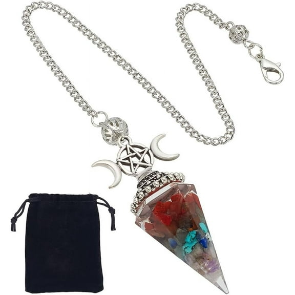 DIY 1 Box 2Pcs Crystal Pendulums Dowsing Pendulum Set Colorful Hexagonal Pointed Cone Natural Stone Pendulum with Chain Reiki Chakra Gem Chip Pendant Charm Sets for Dowsing Divination Protection DIY