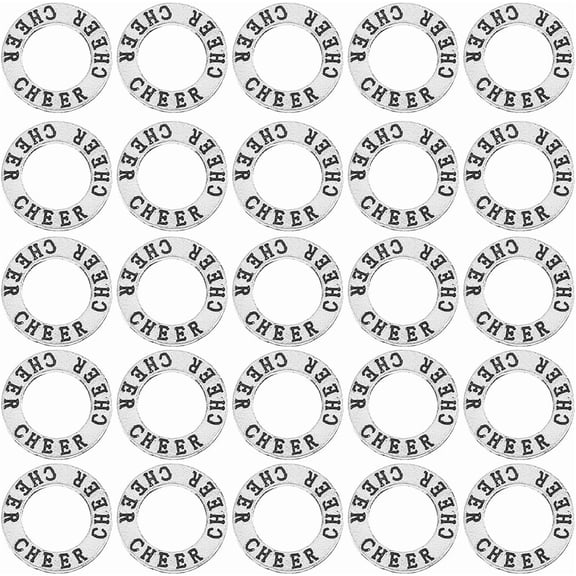 DIY 1 Box 30Pcs Circle Charms Silver Engraved Charms Round Lettering Cheer Stamped Alloy Metal Letter Connector Charms for Jewelry Making Charms Accessory DIY Birthday Cheering Gifts Women DIY