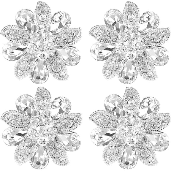 DIY 1 Box 4Pcs Rhinestone Shank Buttons 1.18" Flower Crystal Sew on Button with 1 Hole Metal Flat Back Snowflake Clothing Embellishments for Crafts Wedding Party Dress Coat Jewelry Making DIY