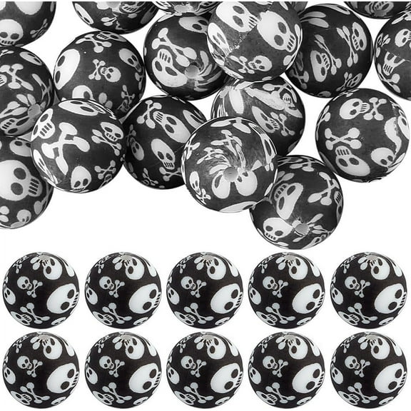 DIY 1 Box 50PCS Silicone Halloween Spacer Beads Skeleton Beads Small Black White Gothic Skull Head Ghost Soft Spacer Loose Beads Bulk for Jewelry Making Beading Kit Bracelets DIY Craft Supplies DIY