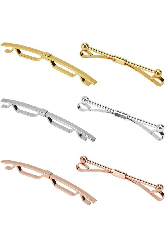 DIY 1 Box 6 Colors Tie Collar Bar Pin Metal Brass Silver Golden Classic Necktie Clip Shirt Collar Holder Cravat Lapel Stick Brooch Pins Set for Wedding Men Suit Accessory Business Gifts DIY