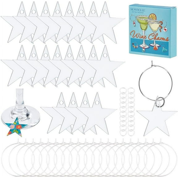 DIY 1 Box 70Pcs Glass Markers Bulk Wine Glass Charms Wine Identifiers Drink Charms Acrylic Wine Glass Tags Star Wine Charms for Party Christmas Birthday Wedding Favors Family Gathering Supplies DIY