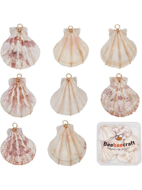DIY 1 Box Sea Shell/Scallop Charms 18K Gold Plated Copper Natural Cowrie Conch Seashells Ocean Shells Beach Pendants Charm for Jewelry Making DIY Necklaces Earrings Bracelets DIY