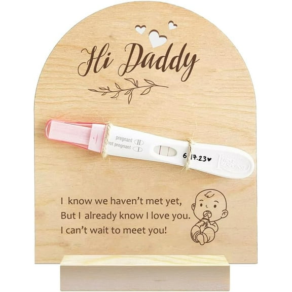 DIY 1 Pc Wooden Pregnancy Announcement Sign Hi Daddy Wooden Pregnancy Test Keepsake with Base & Twine Rope Pregnancy Reveal to Husband Dad to Be Gift for Display