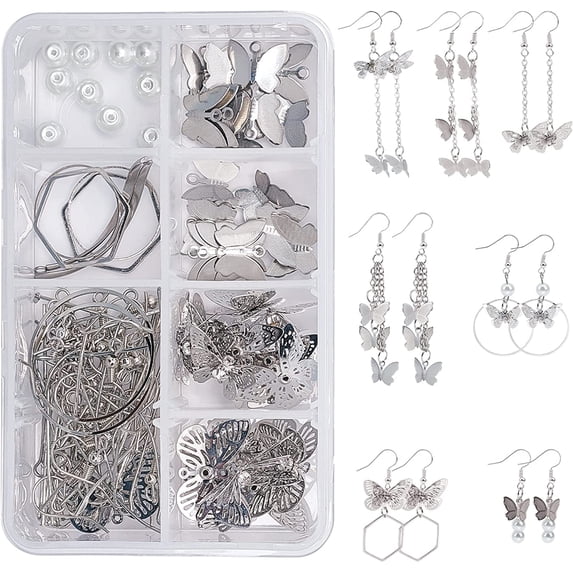 DIY 10 Pairs Alloy Butterfly Dangle Earrings Making Kits with Earring Hooks Jump Rings Glass Beads for Women Starters DIY Earring Jewelry Making