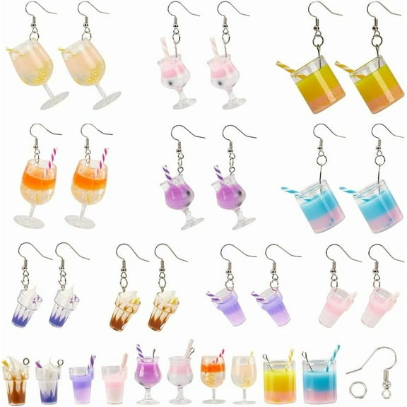 DIY 10 Pairs Beverages Earring Making Kits Mixed Color Modern Style Unisex Glass Plastic Pendants diy