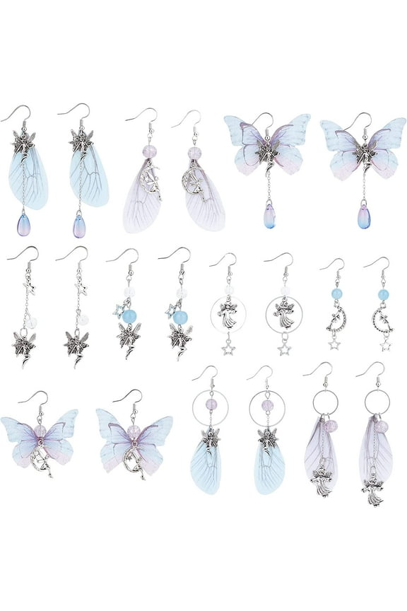 DIY 10 Pairs Butterfly Wing Charms Fairy Charm Earring Making Kits Organza Fabric Insect Butterflies Charms for Jewelry Making Kit Teardrop Beads Linking Rings Adult Women Starter Set
