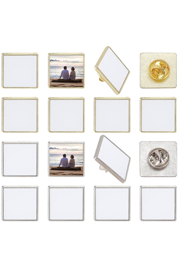 DIY 10 Sets Sublimation Blank Brooch Pin Making Kit Including Brooch Base Settings Cabochons with 10 Sets Sublimation Blank Brooch Pin 19.5x19.5mm
