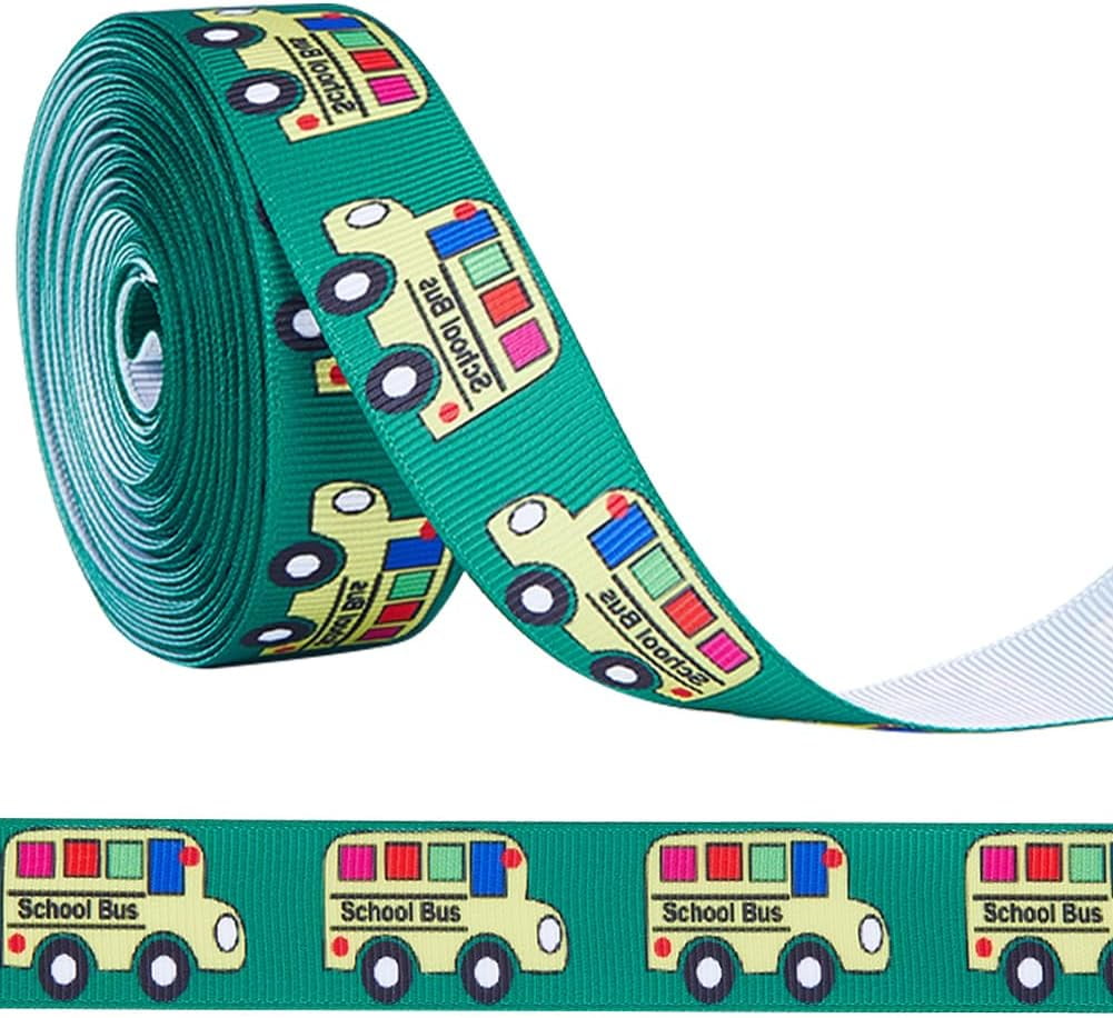 DIY 10 Yards 7/8 Inch Back to School Grosgrain Ribbon Green School Bus ...