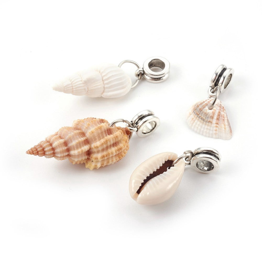 DIY 100pc Alloy European Dangle Charms Large Hole Beads with Shell ...