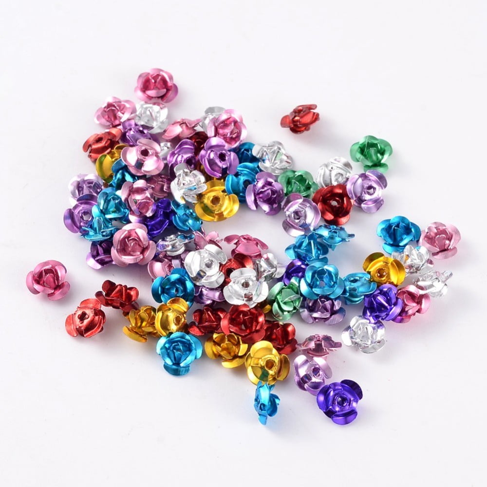 DIY 100pc Aluminum Rose Flower Tiny Metal Beads Mixed Color 9x5mm Hole ...