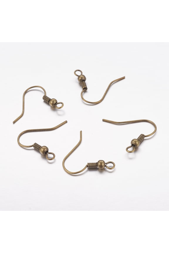DIY 100pc Brass Earring Hooks Ear Wire with Horizontal Loop Antique Bronze Nickel Free 17~19x16~18x0.8mm Hole: 2mm DIY