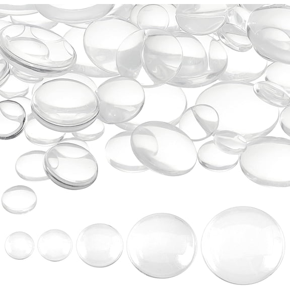 DIY 100pcs Clear Glass Cabochon 5 Size Flat Back Dome Tiles Transparent Round Crafting Cabochon Glass Bead Cabochon Tile for Animal Eye Photo Cameo Pendant Jewelry Making 10~25mm