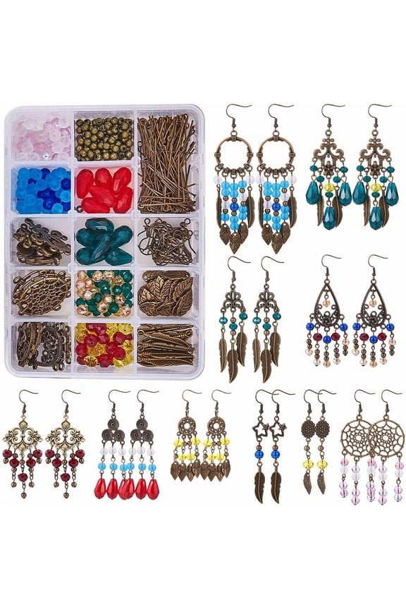 DIY 10Pairs Chandelier Bohemian Earring Making Kit Chandelier Earring Connector Charm Findings Nickel Free Assorted Beads Earring Hooks Jewelry Making Kit Style 3 Instruction