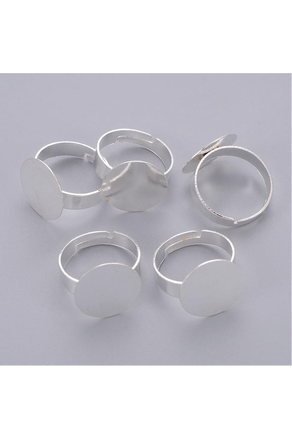 DIY 10pc Adjustable Iron Silver Color Plated Pad Ring Base Findings Inner Diameter: 18mm