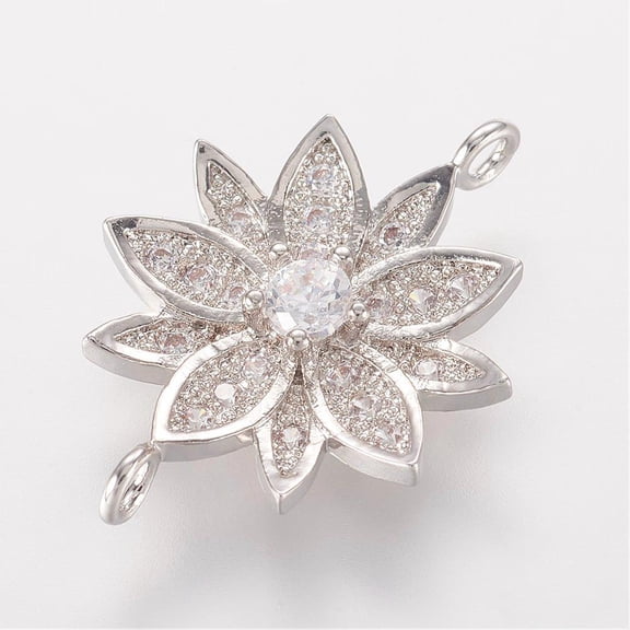 DIY 10pc Brass Micro Pave Cubic Zirconia Links Flower Platinum 20.5x14x3.5mm Hole: 1mm DIY