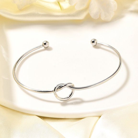 DIY 10pc Non-Tarnish Knot Shape Cuff Bangle Simple Wire Wrap Open Bangle for Girl Women Stainless Steel Color Inner Diameter: 2-5/8 inch(6.8cm)