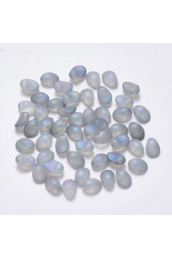 DIY 10pc Transparent Spray Painted Glass Charms with Glitter Powder Oval Light Grey 8.5x6x4.5mm Hole: 1mm DIY