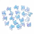 thumbnail image 1 of DIY 10pc Two Tone Transparent Spray Painted Glass Charms with Glitter Powder Butterfly Dodger Blue 9.5x11x3mm Hole: 0.8mm DIY, 1 of 2