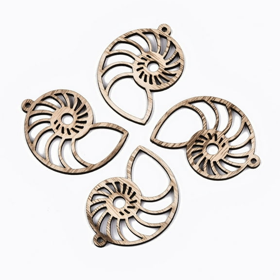 DIY 10pc Unfinished Hollow Wood Big Pendants Undyed Laser Cut Wood Shapes Snail Shell Shape Antique White 52x38.5x2.5mm Hole: 2mm DIY