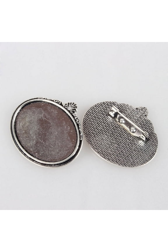 DIY 10pc Vintage Alloy Brooch Cabochon Bezel Settings Cadmium Free & Lead Free with Iron Pin Brooch Back Bar Findings Oval Antique Silver Tray: 40x30mm 40x45x2mm Pin: 0.6mm
