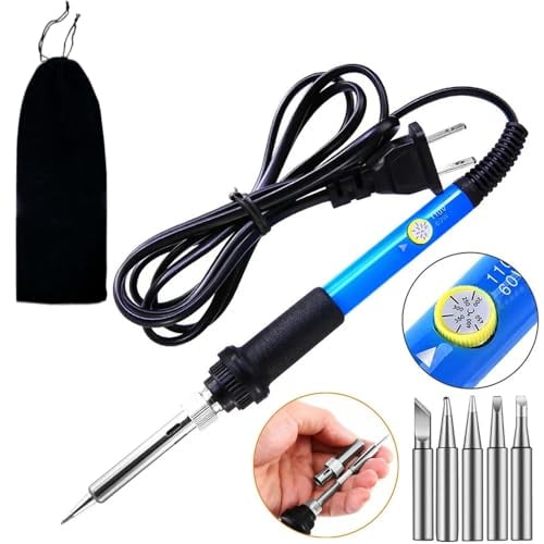 DIY 110V 60W Soldering Iron Kit Electric Adjustable Temperature Soldering Pen Welding Tools with 5pcs Replacement Tips and Long Storage Bag for Students Adults Learning Tools Maintenance Tools