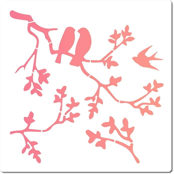 DIY 12"X12"Birds on Branches Stencil Leaf Silhouette Templates Reusable Templates Plastic Drawing Painting Stencils Template for Painting on Card Wall Fabric Tile Canvas Crafts DIY Home Decor DIY