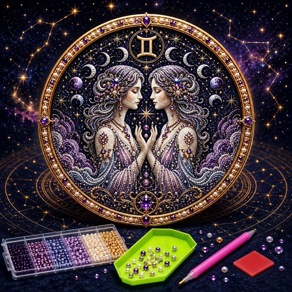 DIY 12 Zodiac Signs Pearl Art Kit, Diamond Art Kits for Adults, Framed Pearl Diamond Painting, 7.87 x 7.87 in