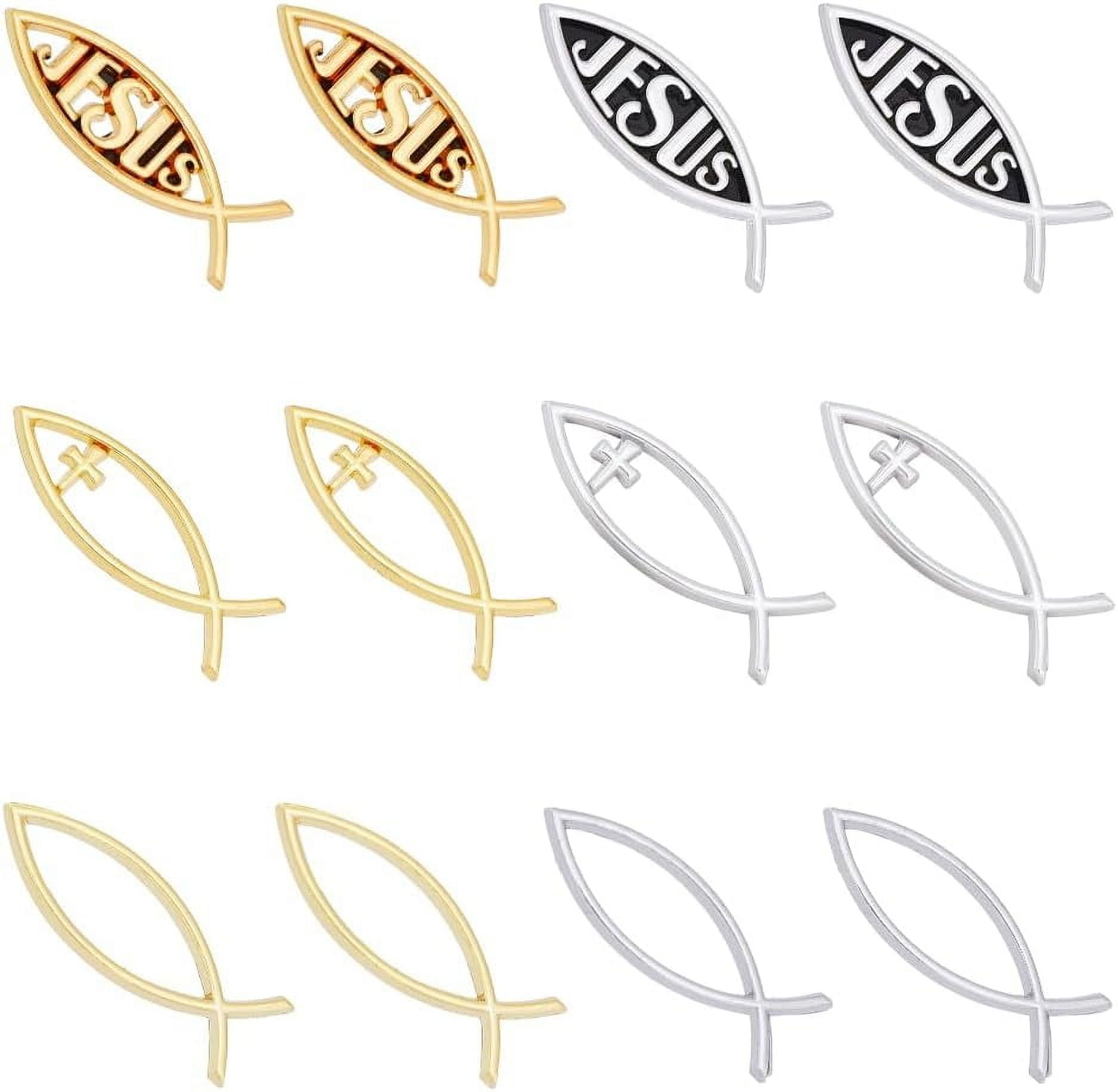 DIY 12Pcs 2 Colors Small Jesus Fish Decal Sticker Gold Acrylic Cross ...