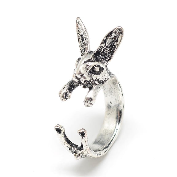 DIY 12pc Adjustable Alloy Bunny Cuff Finger Rings Rabbit Shape Size 7 Antique Silver 17mm DIY