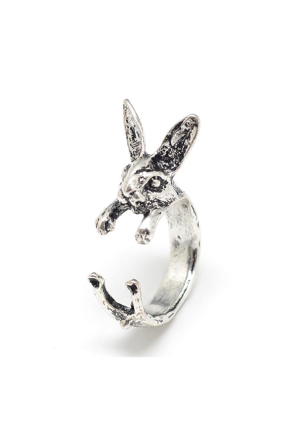 DIY 12pc Adjustable Alloy Bunny Cuff Finger Rings Rabbit Shape Size 7 Antique Silver 17mm DIY