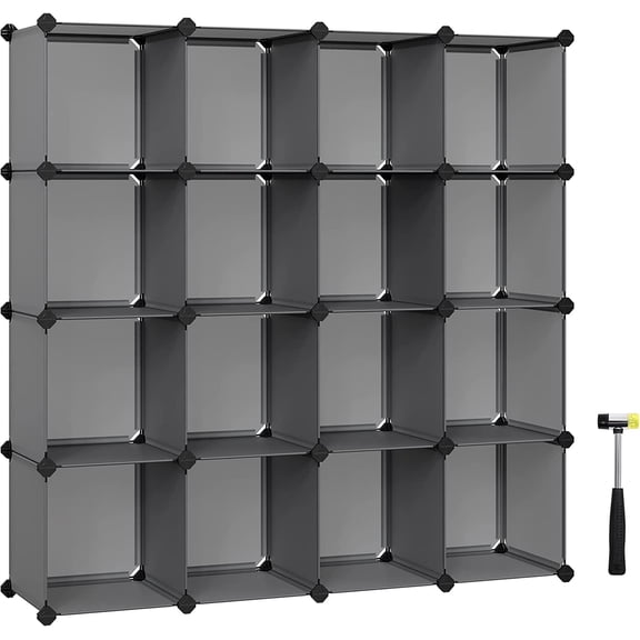 DIY 16 Cube Storage Organizer Shelf Closet Cubbie Storage Bookcase for Bedrrom Living Room Gray