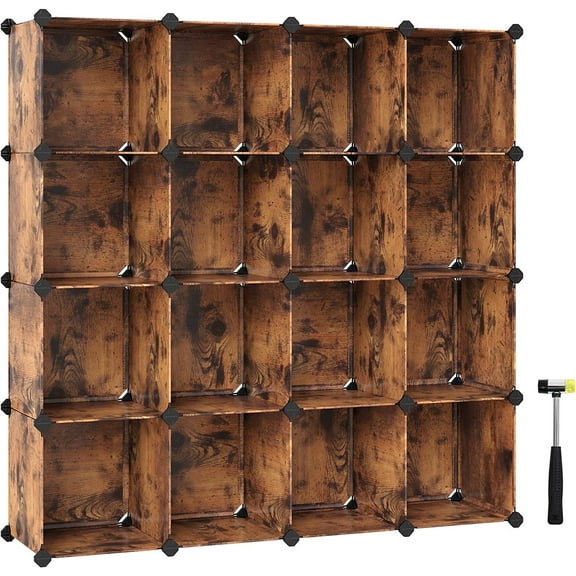 DIY 16 Cube Storage Organizer Shelf Closet Cubbie Storage Bookcase for Bedrrom Living Room Rustic Brown