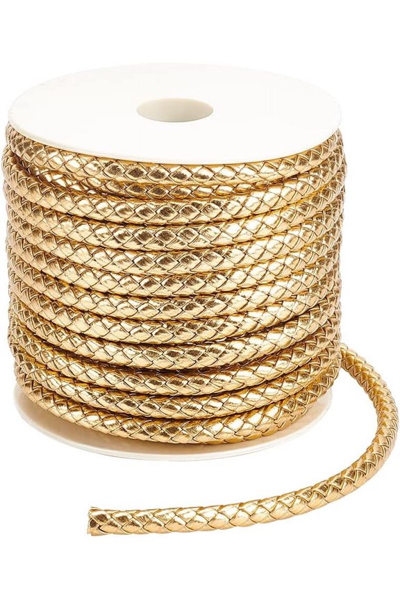DIY 16Yards Gold Round Leather Cord 7mm Wide Imitation Leather Beading Cord Rope for Jewelry Making Necklaces Bracelets Wraps Crafts Mixed Color DIY