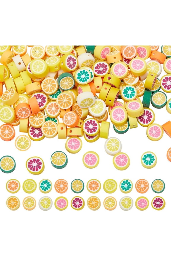 DIY 170 Pcs Fruit Polymer Clay Beads Multicolor Handmade Lemon Slice Beads Horizontal-Drilled Heishi Spacer Fruit Beads for DIY Connecting Bracelet Necklace Jewelry Making Craft DIY